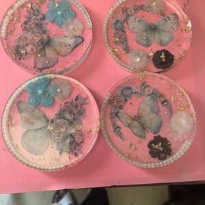 Pink Butterfly Floral Coasters